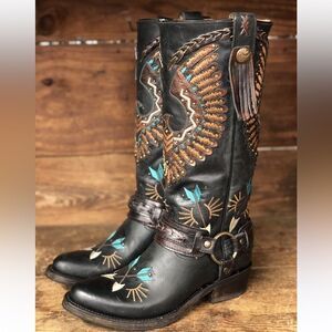 Corral Women’s Black Eagle Overlay & Harness Biker Boots: sz 10 NIB